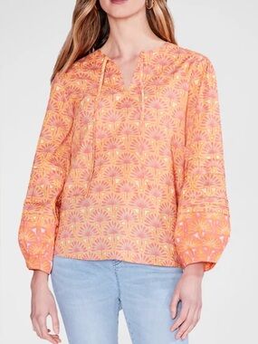 Swan Rays Abstract-Print Blouson-Sleeve Top